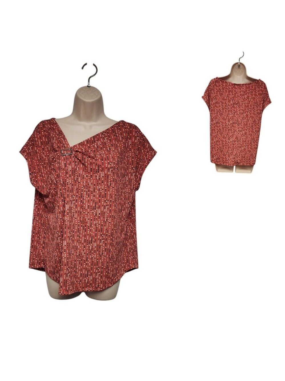 Adrienne Vittadini Womens V-Neck Sleeveless Top Blouse Multi Red Size Large